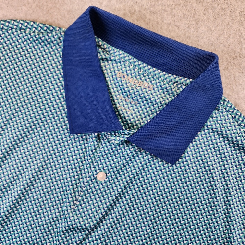 Bonobos Golf Polo Shirt Slim Fit Men's L Performance Blue Green Geometric Print‎